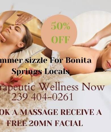 50% Summer massage sizzle for Bonita Springs local with free facial